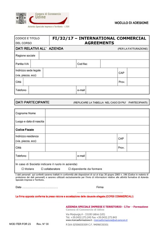 Corso sulla contrattualistica internazionale, in lingua inglese organizzato dalla Camera di commercio - scadenza iscrizioni Mercoledì 13/12/2017