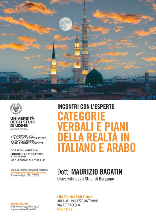 Categorie verbali e piani della realtà in italiano e arabo - lunedì 28 aprile 2025 ore 10 aula M1