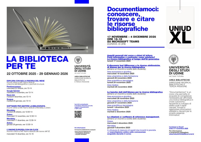 Documentiamoci: conoscere, trovare e citare le risorse bibliografiche - Progetto Uniud XL: allarga la tua conoscenza