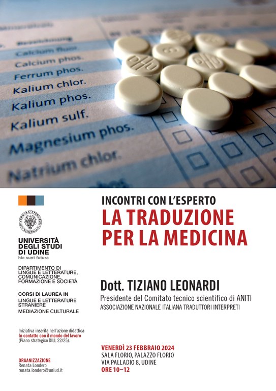 Incontri con l'esperto: Tiziano Leonardi (ANITI), "La traduzione per la medicina" - venerdì 23/02