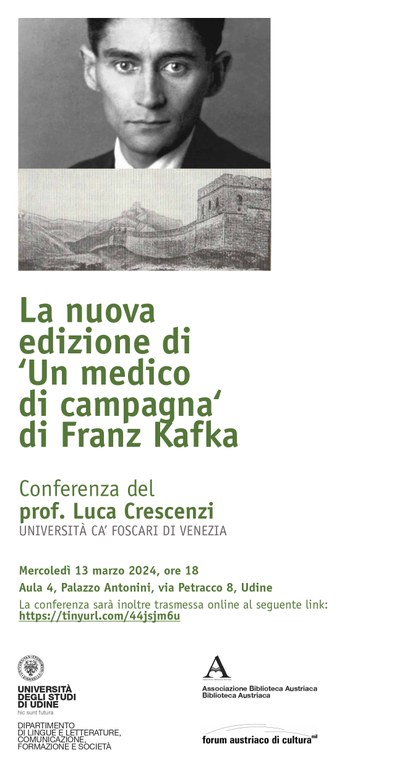 Invito a conferenza - Luca Crescenzi (Università Ca’ Foscari di Venezia) - “La nuova edizione di 'Un medico di campagna' di Franz Kafka”