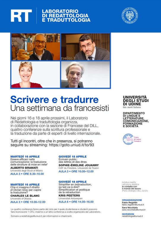 Invito a conferenza: "Scrivere e tradurre - una settimana da francesisti"