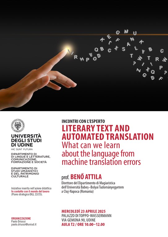 "Literary Text and Automated Translation. What can we learn about the nature of language from machine translation errors?" - mercoledì 23 aprile 2025 ore 10-12