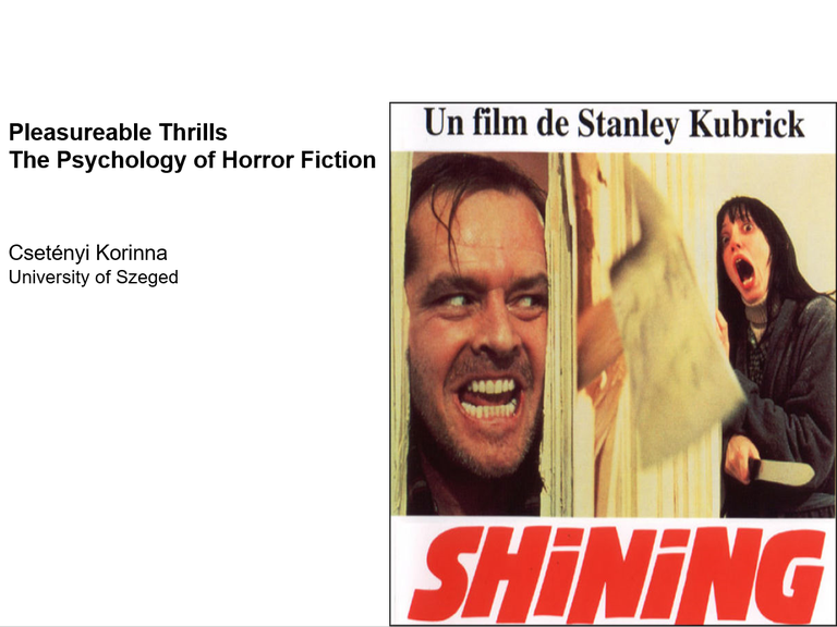 "Pleasurable Thrills. The Psychology of Horror Fiction", Aula 8 Palazzo Blanchini ore 11:00 - 13:00