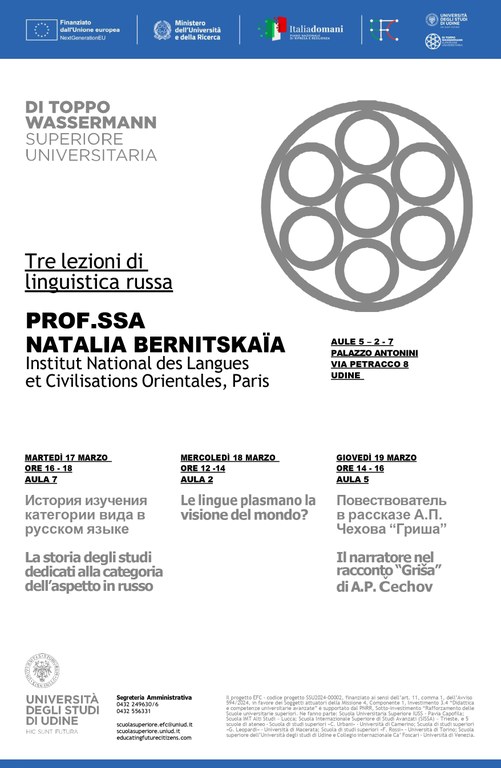 Tre lezioni di linguistica russa (17-18-19 marzo) - PROF.SSA NATALIA BERNITSKAÏA Institut National des Langues et Civilisations Orientales, Paris