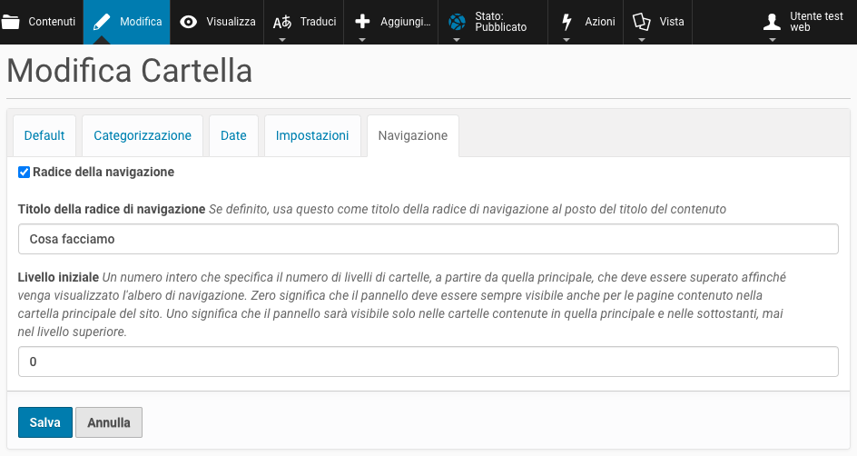 Vista Edit - tab: Navigazione
