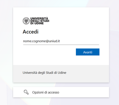 Inserimento username su autenticazione Microsoft