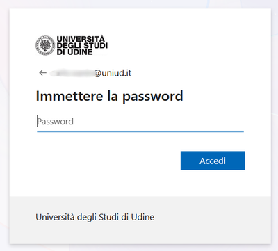 Inserimento password in box di autenticazione di Microsoft
