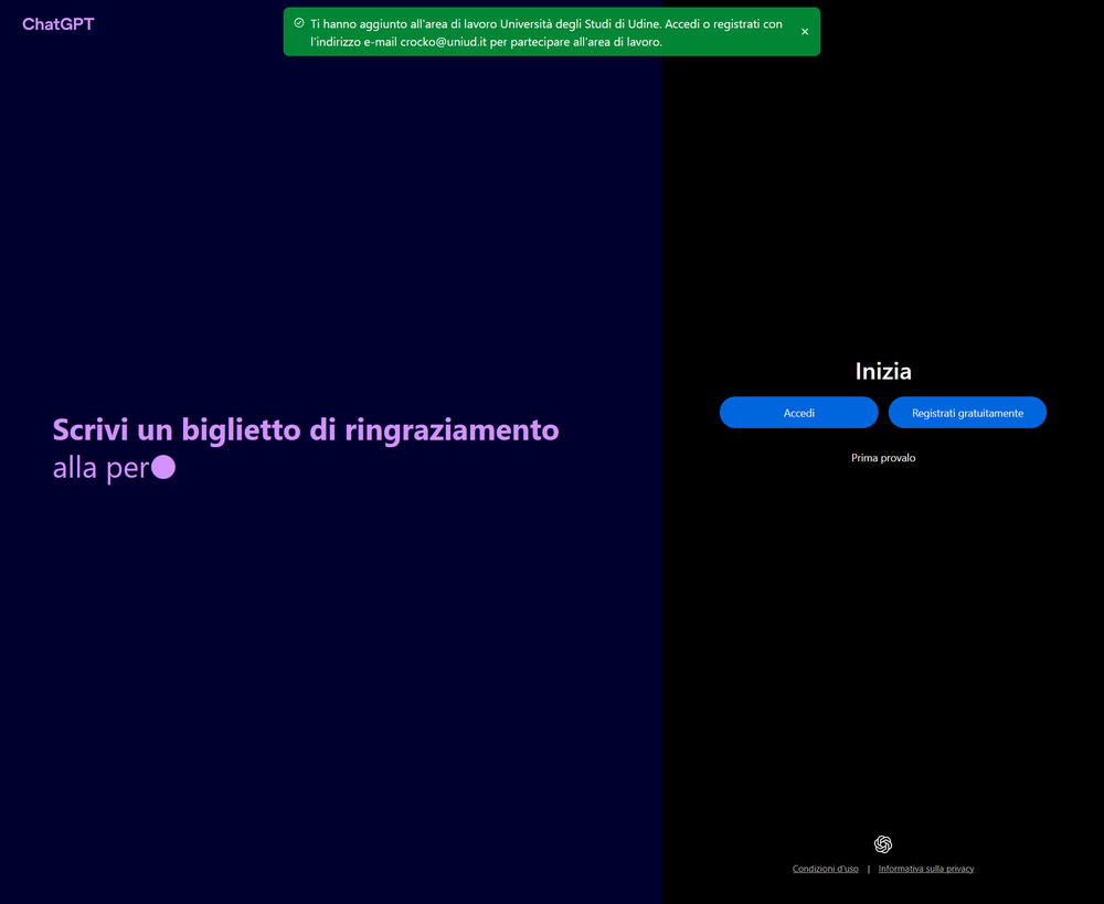 Immagine di benvenuto primo accesso ChatGPT