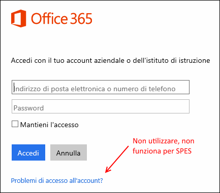 Login a Office 365 per SPES